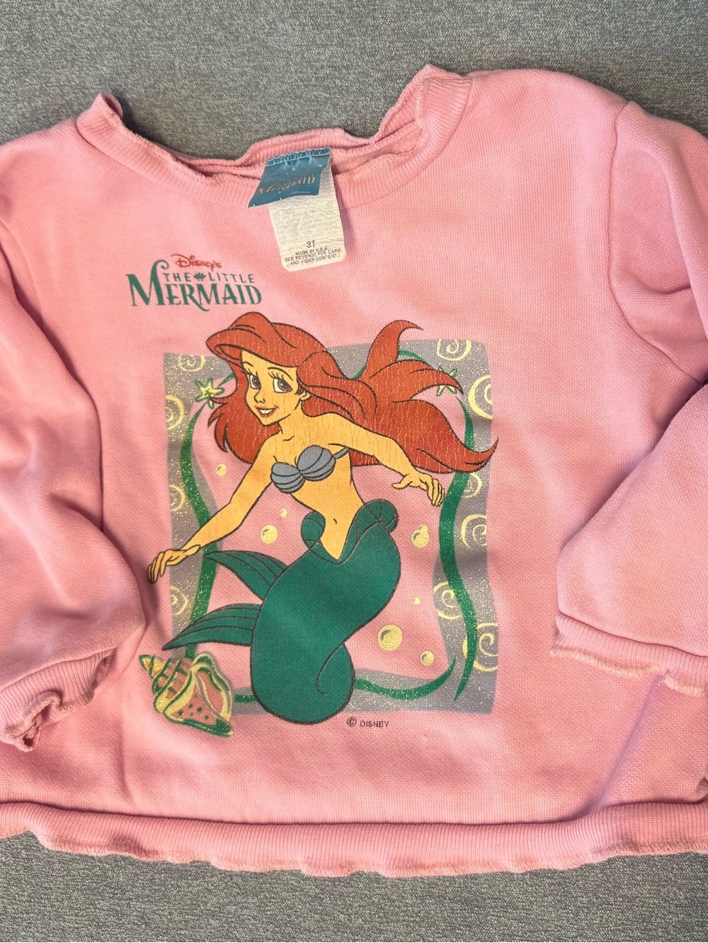 Vintage Disney The Little Mermaid Ariel Pink Glitter Sweatshirt 3T